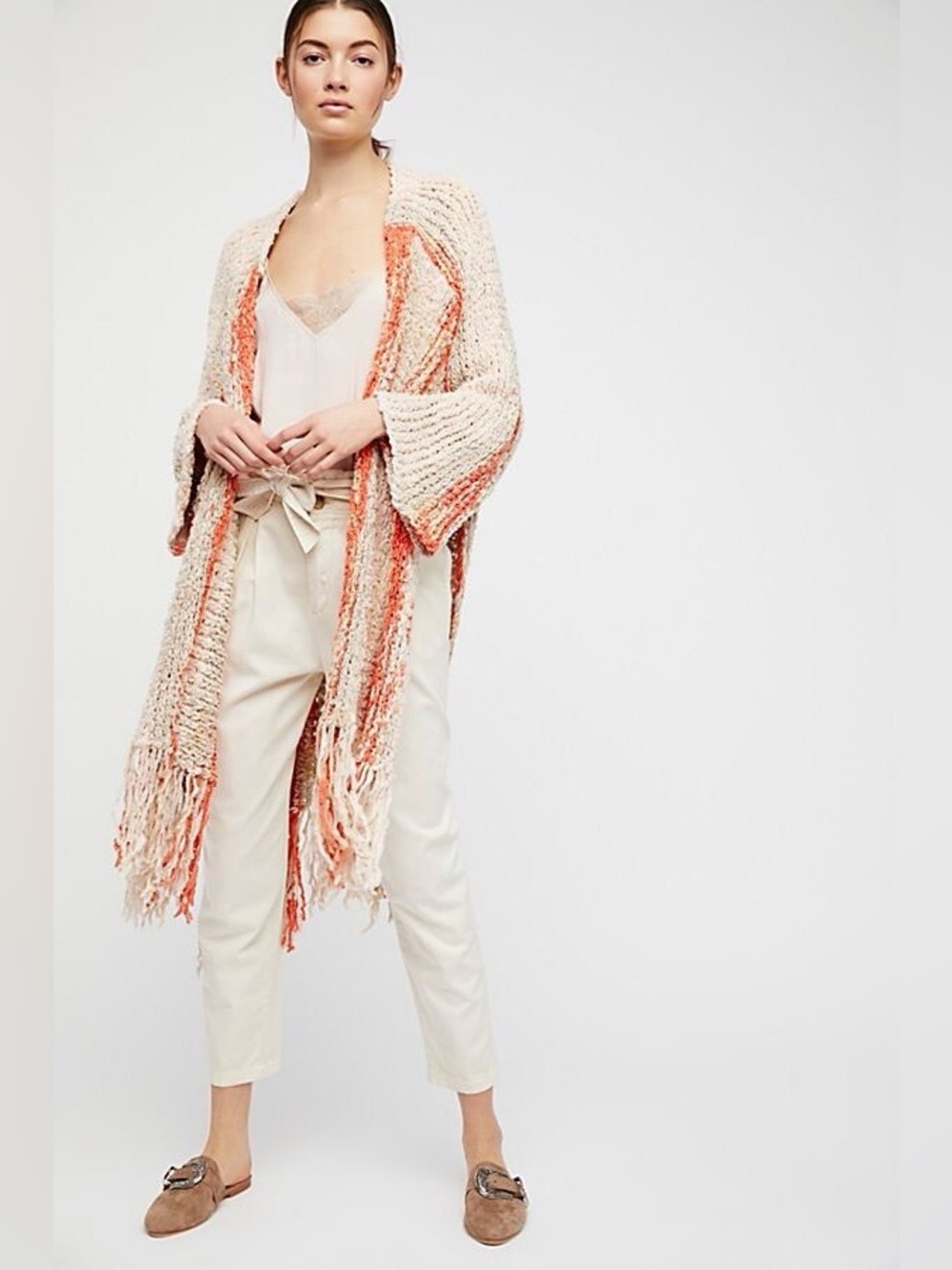 Free People Desert Daze Fringe Duster Cardigan Knit Sweater Long Size XS/S *F